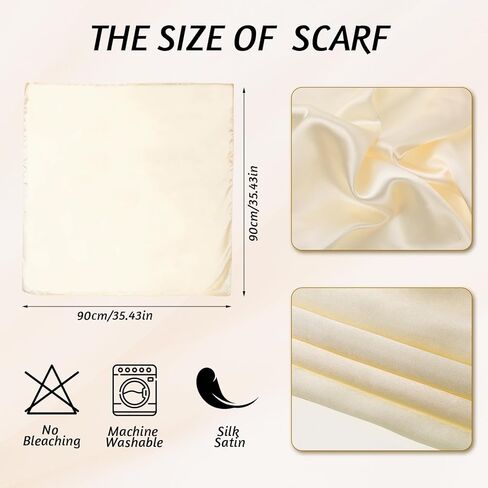 DIVINA VITAE 35" Large Satin Scarf Beige Head Scarf Beige Silk Hair Wrap for Sleeping Large Satin Head Scarf for Women Fashion Square Beige Bandanas Large Head Scarves for Sleeping Head Wraps in Kuwait