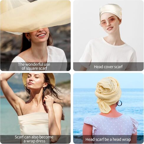 DIVINA VITAE 35" Large Satin Scarf Beige Head Scarf Beige Silk Hair Wrap for Sleeping Large Satin Head Scarf for Women Fashion Square Beige Bandanas Large Head Scarves for Sleeping Head Wraps in Kuwait