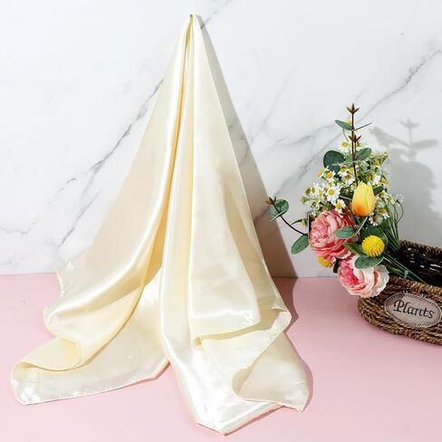 DIVINA VITAE 35" Large Satin Scarf Beige Head Scarf Beige Silk Hair Wrap for Sleeping Large Satin Head Scarf for Women Fashion Square Beige Bandanas Large Head Scarves for Sleeping Head Wraps in Kuwait