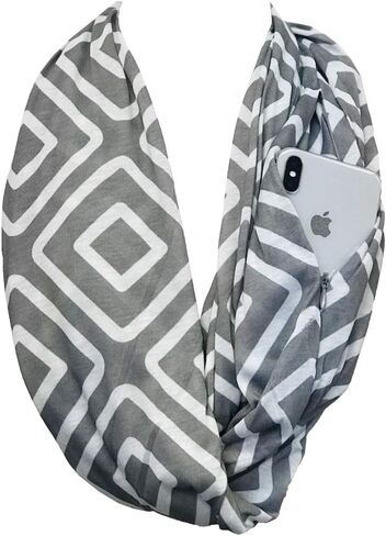 Women's Infinity Scarf with Zipper Pocket, Geometric Pattern in Saudi Arabia