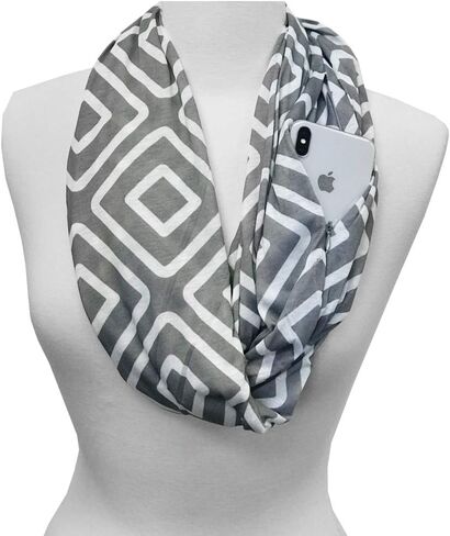 Women's Infinity Scarf with Zipper Pocket, Geometric Pattern in Saudi Arabia