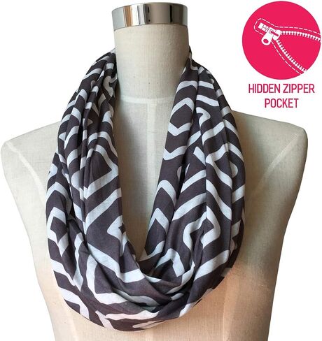 Women's Infinity Scarf with Zipper Pocket, Geometric Pattern in Saudi Arabia