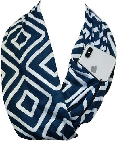 Women's Infinity Scarf with Zipper Pocket, Geometric Pattern in Saudi Arabia
