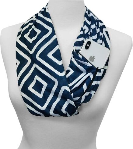 Women's Infinity Scarf with Zipper Pocket, Geometric Pattern in Saudi Arabia