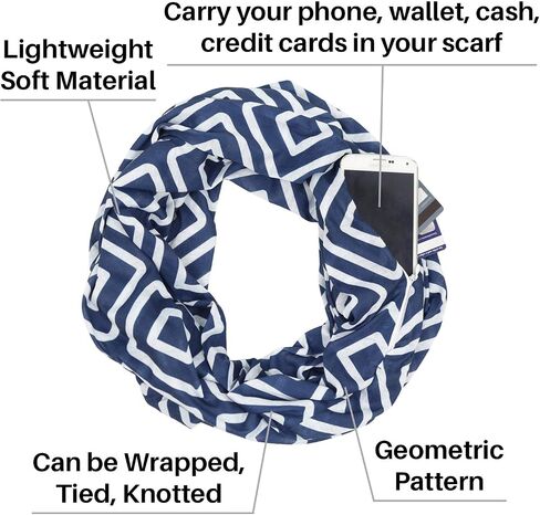 Women's Infinity Scarf with Zipper Pocket, Geometric Pattern in Saudi Arabia