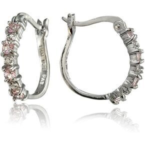 Sterling Silver Polished Simulated Gemstone Round Hoop Earrings