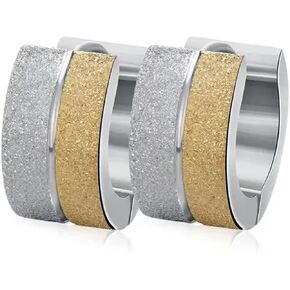 Stainless Steel Unisex Two-Tone Gold|Silver Pave Huggie Hoop Earrings