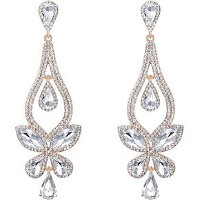 BriLove Women's Wedding Bridal Crystal Teardrop Butterfly-Shape Pierced Dangle Earrings