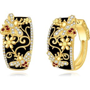 Black Hoop Earrings Sterling Silver and Gold Small Dragonfly/Hummingbird/Butterfly/Bee Earrings Hoops Jewelry Gifts for Women Girls in Kuwait