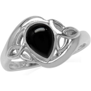 Silvershake Genuine Pear Shape Cabochon Stone White Gold Plated 925 Sterling Silver Triquetra Trinity Celtic Knot Right Hand Ring Jewelry for Womwn