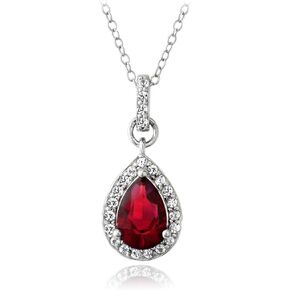 B. BRILLIANT Sterling Silver Synthetic Gemstones & White Sapphire Teardrop Dangling Necklace for Women Girls