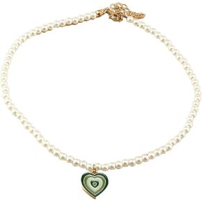 Retro Enamel Gradient Color Heart-shaped Pendant Necklace Colorful Faux Pearl Beaded Chain Love Heart Necklace for Women Girl Teen Adjustable Vintage Valentine's Day Jewelry Gift in Saudi Arabia