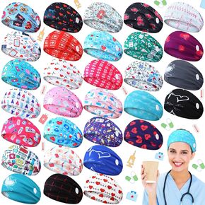 30 Pcs Nurse Headbands for Women Nursing Headbands with Buttons Stretch Non Slip Elastic Hair Bands Ear Protection Medical Headbands for Doctors Nurse Work Head Wraps Hairband for Sports