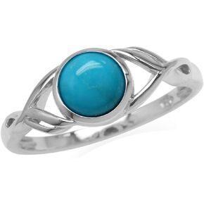 Silvershake 7mm Natural Round Shape Cabochon Stone White Gold Plated 925 Sterling Silver Solitaire Casual Ring Jewelry for Women