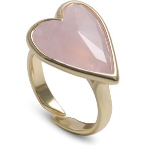 Natural Gemstone Ring, Heart Shape Genuine Crystal Quartz Amethyst Amazonite Rose Quartz Rings for Women, 14K Gold Plated Adjustable Crystal Rings.