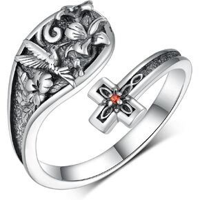 Hummingbird Spoon Rings 925 Sterling Silver Vintage Hummingbird Cross Spoon Rings Adjustable Thumb Rings Jewelry Gifts for Women