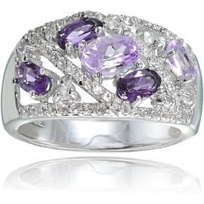 Ice Gems Sterling Silver Genuine African Amethyst, Amethyst and White Topaz Tonal Ring