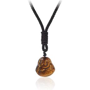 Fuqimanman2020 Amulet Tiger Eye Stone Laughing Buddha Pendant Necklace Lucky Talisman Protection Natural Healing Carved Gemstone for Women Men Wealth Atraction Rope Chain Spiritual Jewelry