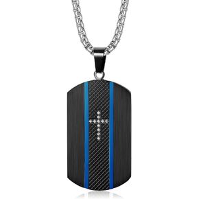 Stainless Steel Dog Tag Necklace for Men - Two-Tone Real Carbon Fibre Unisex Pendant