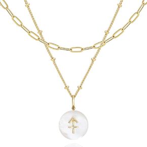 Zodiac Gold Sign on White Pearl & Shell Necklace - 2 Layered & Separate Chain with Dainty Disc Shell Pendant, Featuring 12 Constellations, Perfect Jewelry for Birthday Gifts
