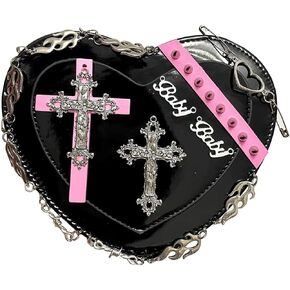 Goth Purse Kawaii Gothic Bag Y2K Heart Shaped Bag Punk Cross Decor Bag Studded Crossbody Bag