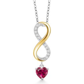 Gem Stone King 925 Silver and 10K Yellow Gold Red Created Ruby and White Lab Grown Diamond Pendant Necklace For Women (0.68 Cttw, Gemstone July Birthstone, Heart Shape 5MM, with 18 Inch Chain)
