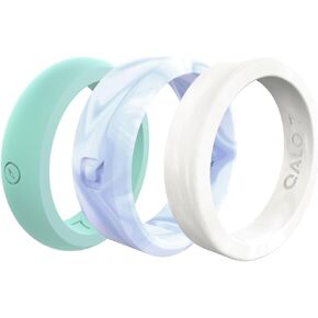 QALO Women's Rubber Silicone Wedding Ring Gift Set, Comfort Fit, Silicone Wedding Ring Set for Women, Breathable, Durable Engagement Silicone Band, Multi Styles, Multi Sizes