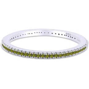 Jewel Zone US Simulated Green Peridot Eternity Stackable Wedding Ring in 14k White Gold Over Sterling Silver (1/5 Ct)