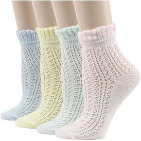 KitNSox Funcat Women's Lace Ruffle Frilly Colorful Floral Cotton Casual Novelty Ankle Socks 4/5/6 Pairs