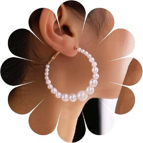 Vintage Pearl Hoop Drop Earrings Pearl Hoop Dangle Earrings Boho Pearl Earrings Circular Pearl Stud Earrings Jewelry for Women and Girls