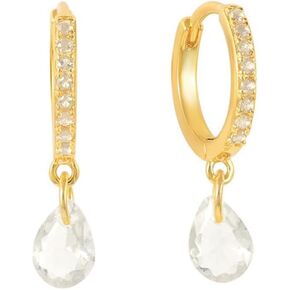 Cute Teardrop CZ Dangle Drop Cartilage Small Huggie Hoop Earrings for Women Girls Minimalist 925 Sterling Silver Post 18K Gold Plated Birthstone Crystal Charm Sleeper Hoops Dainty Hypoallergenic Jewelry Gifts for Valentines Day Xmas