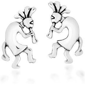 AeraVida Native American Style Kokopelli .925 Sterling Silver Stud Earrings | Native American Jewelry for Women | Sterling Silver Stud Earrings | Silver Jewelry