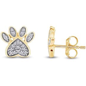 1/20 Carat Round Cut White Natural Diamond Paw Print Stud Earrings In 14k Gold Over Sterling Silver (Color : I-J, Clarity : I2-I3, 0.05 Cttw)