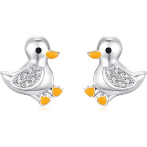 Duck Earrings Sterling Silver Cute Yellow Duck Studs Earrings Hypoallergenic Duck Earrings for Girls Christmas Animal Duck Jewelry Gifts for Women