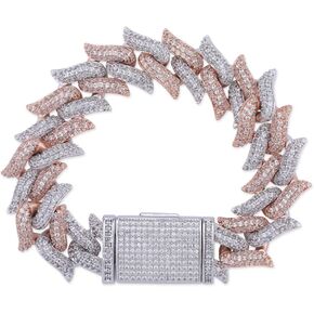 JINAO Hip Hop 16mm Spiked Barbed Spine Miami Cuban Link Chains Necklace Iced Out Round CZ Bracelet for Men