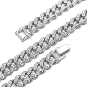 richhut Gold Chain for Men Guys Cuban Link Chain Iced Out ●Big Dog● 14MM Wide Silver Tone Real White Gold Platinum Plated Bracelet Necklace Handset Diamonds Gift for Boyfriend Husband
