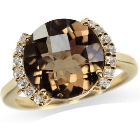Silvershake 5.23ct. Natural Smoky Quartz and White Topaz 14K Yellow Gold Plated 925 Sterling Silver Cocktail Ring