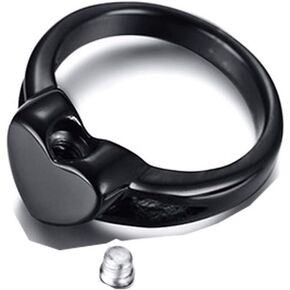 MEMORIALU Stainless Steel Black Heart Shape Urn Ring for Ashes Cremation Memorial Jewelry