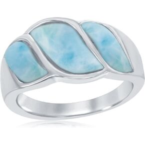 Beaux Bijoux Sterling Silver Natural Larimar Wave Design Ring