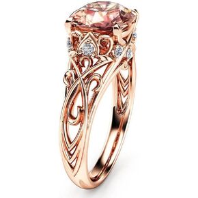 Square Princess Cut Champagne Topaz Zirconia Ring, Women's 14K Rose Gold Plated Filigree Morganite Art Deco Cocktail Rings Size 6-10 (US size 9)