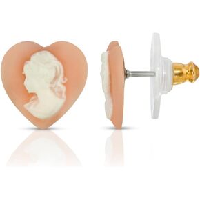 1928 Jewelry Vintage Inspired Pink Cameo Heart Post Stud Earrings