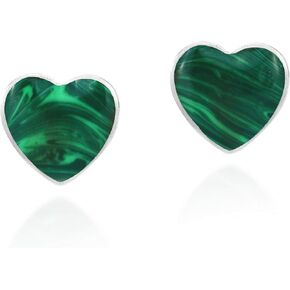 AeraVida Romantic Hearts Green Malachite Valentine Love .925 Sterling Silver Stud Earrings | Casual Sterling Silver Stud Earring for Women | Jewelry Gift for All Occasions