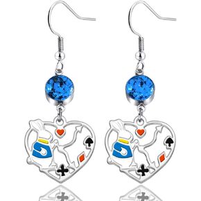 Alice in Wonderland Jewelry Alice Rabbit Heart Earrings Alice Earrings Alice Inspired Gift Alice Gift for Women