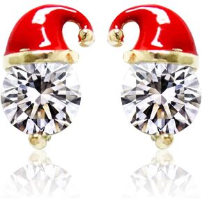 Christmas Earrings for Women, Girls Red Christmas Hat Earring Stud, Crystal Gem Earrings Fit for Christmas and Thanksgiving Theme Events Jewelry, Gifts