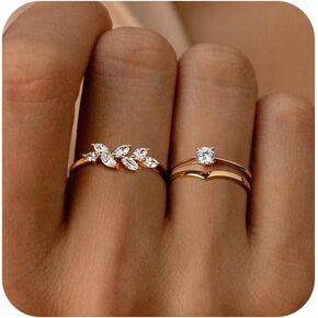 3PCS Gold Rings for Women, Dainty Gold Ring Set 14K Gold Plated Stackable Rings Simple Cubic Zirconia Thumb Rings Stacking Wedding Rings for Women Trendy Gold Jewelry for Girls Gifts Size 6-10