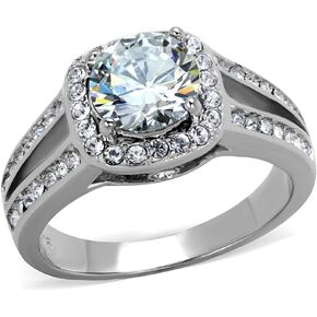 2.95 Carat Halo Cubic Zirconia Stainless Steel Engagement Ring Band Women's Size 5-10