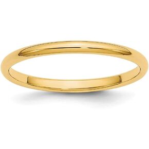 14K Yellow Gold 2mm Half Round Wedding Band Ring Sizes 4 to 14