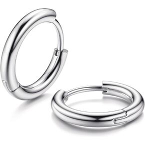 MILACOLATO G23 Solid Titanium Hoop Earrings Implant Grade Hypollergenic Small Huggie Hoop Earrings Hinged Sleeper Cartilage Earrings for Women Men Silver Gold Black 8mm 10mm 12mm