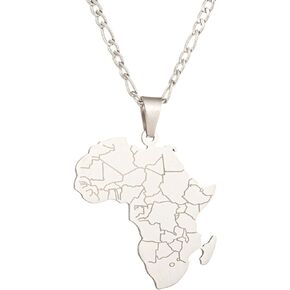 18K Gold Plated Stainless Steel Africa Map Pendant Necklace for Women Men Hiphop Flat Figaro Stainless Steel Necklace Chain