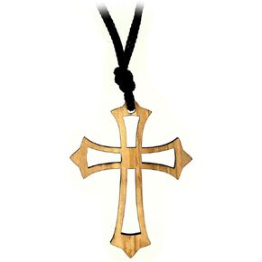 Pointed Simple Cross Cross Necklace, 2" Holy Land Olive Wood Pendant with 30" Adjustable Cord, Religious Faith Necklace Gift for Men & Women, Christian & Catholic Orthodox Wooden Keepsake for Gift Bag